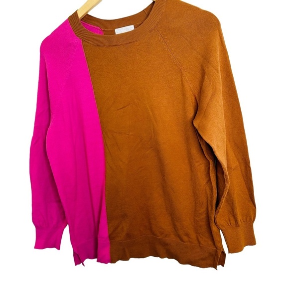 14th & Union Colorblock Sweater Pink Brown Two‎ Tone Striped size M Petite - Picture 7 of 7